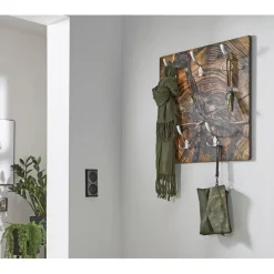 Garderobe murale en MDF avec impression par Ultra Violet Bois de bout et 5 crochets en métal optique Inox Marron