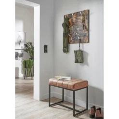 Garderobe murale en MDF avec impression par Ultra Violet Bois de bout et 5 crochets en métal optique Inox Marron