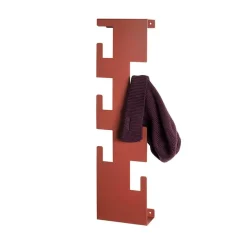 Garderobe murale en métal laqué rouge avec 6 crochets