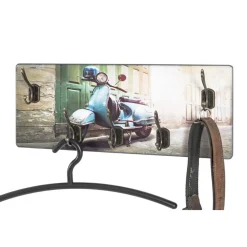 Garderobe murale MDF avec impression Scooter par Ultra Violet et 5 crochets en métal Bronze