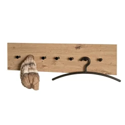 Garderobe murale métal et bois 7 crochets noirs
