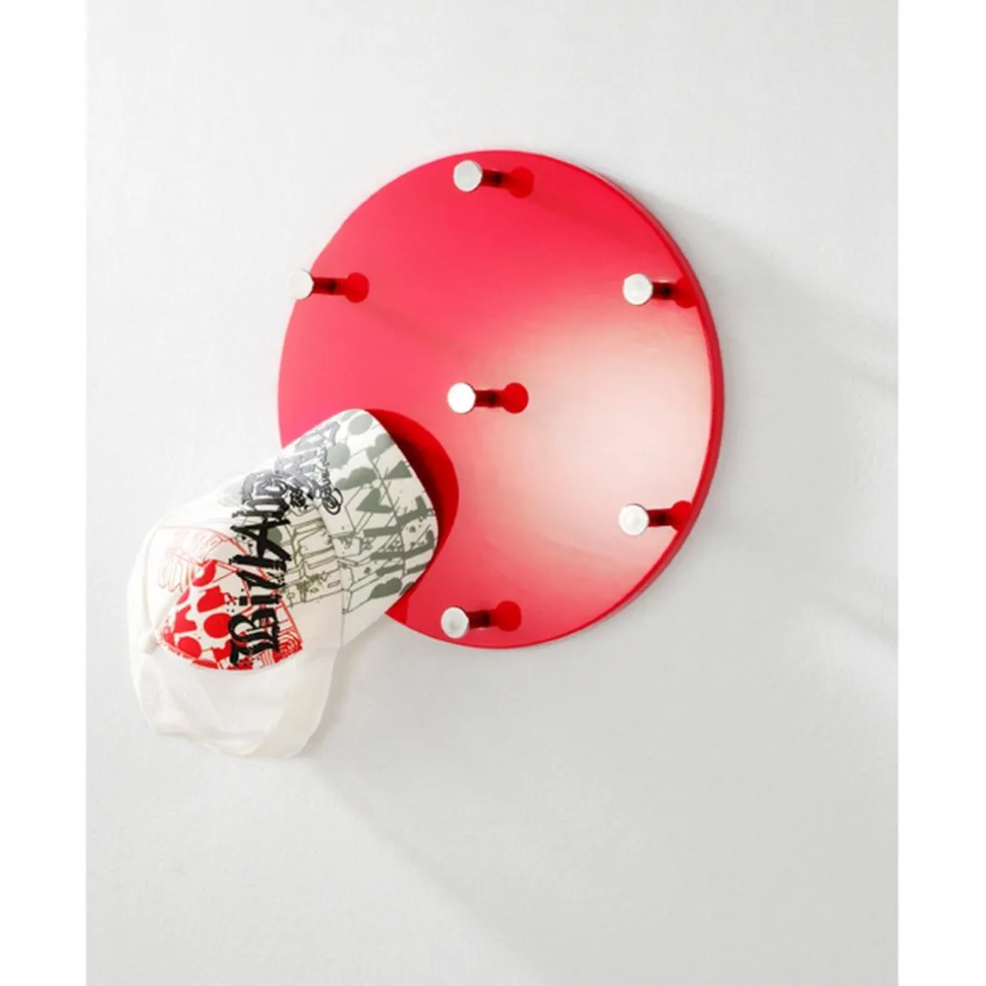 Garderobe murale rouge 7 crochets acier