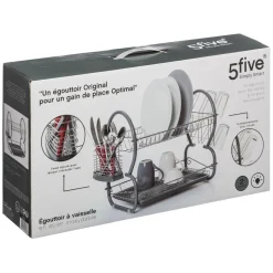 Égouttoir métal 2 niveaux avec plateau gris