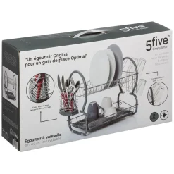 Égouttoir métal 2 niveaux avec plateau gris