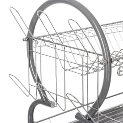 Égouttoir métal 2 niveaux avec plateau gris