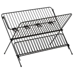 Égouttoir pliant 2 niveaux avec plateau en métal noir