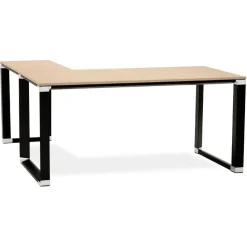 Grand bureau de direction en angle 'XLINE' en bois finition naturelle et structure noire