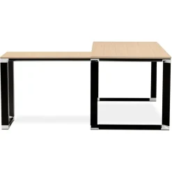 Grand bureau de direction en angle 'XLINE' en bois finition naturelle et structure noire