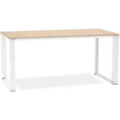 Grand bureau de direction droit 'XLINE' 200 en bois finition naturelle et structure blanche