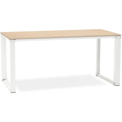 Grand bureau de direction droit 'XLINE' 200 en bois finition naturelle et structure blanche
