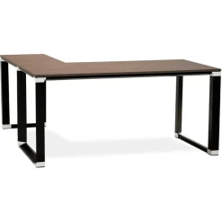 Grand bureau de direction en angle 'XLINE' en bois finition Noyer et structure noire