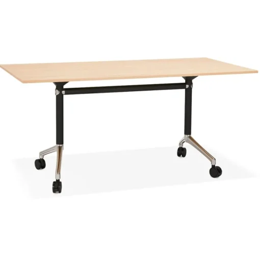 Grand bureau pliable 'FLEXO' sur roulettes en bois finition naturelle