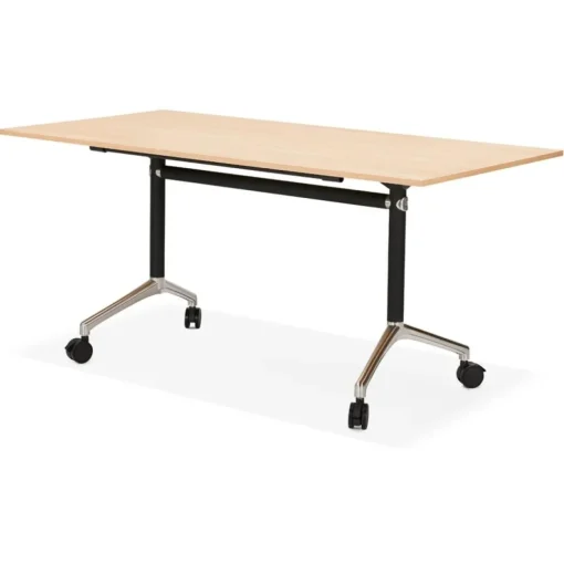 Grand bureau pliable 'FLEXO' sur roulettes en bois finition naturelle