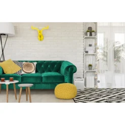 Grand Canapé Chesterfield 3 places Velours Vert ANGOL