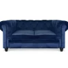 Grand Canapé Chesterfield 3 places Velours Bleu ANGOL
