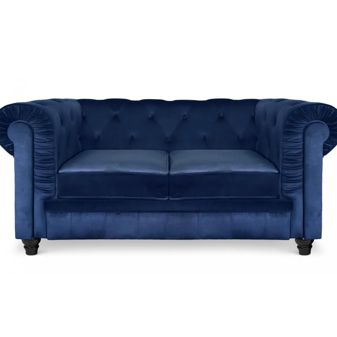 Grand Canapé Chesterfield 3 places Velours Bleu ANGOL