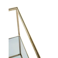 Grande table d'appoint carrée acier laqué d’or et plateaux miroir et verre trempé