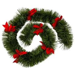 Guirlande de Noël verte noeuds rouge en plastique
