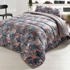 Housse de couette légère DÉCO DOUBLE FACE CO.PANTERA motif panthère bleu 200G