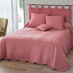 Housse de coussin boutis en coton BAILLARGUES bois de rose