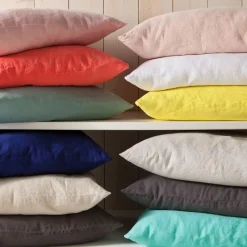 Housse de coussin lin lavé - rose