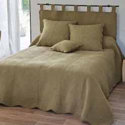 Housse d'oreiller et de coussin en boutis uni coton - Beige ficelle