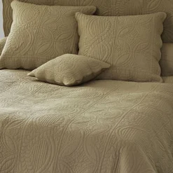 Housse d'oreiller et de coussin en boutis uni coton - Beige ficelle