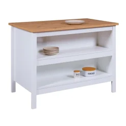 Ilot de cuisine JULINA blanc / Chêne Artisan