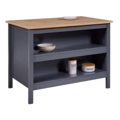 Ilot de cuisine NELLINA gris / Chêne Artisan