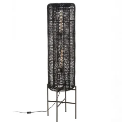 Lampadaire rotin couleur noire pieds acier SIXTINE