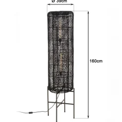 Lampadaire rotin couleur noire pieds acier SIXTINE