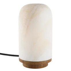 Lampe de table en pierre naturelle d'onyx et teck SIXTINE