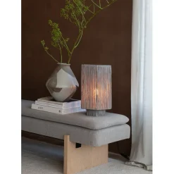 Lampe de table raphia Panama ronde octogonale gris