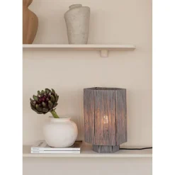 Lampe de table raphia Panama ronde octogonale gris