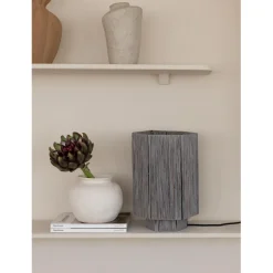 Lampe de table raphia Panama ronde octogonale gris