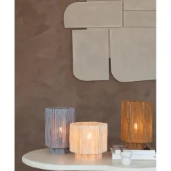 Lampe de table raphia Panama ronde octogonale gris