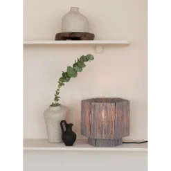 Lampe de table raphia Panama ronde octogonale gris