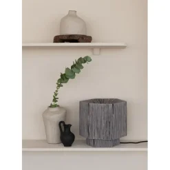 Lampe de table raphia Panama ronde octogonale gris