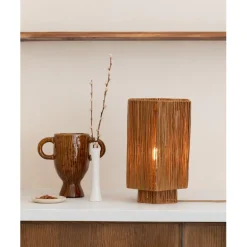 Lampe de table raphia Panama ronde octogonale marron