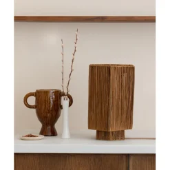 Lampe de table raphia Panama ronde octogonale marron