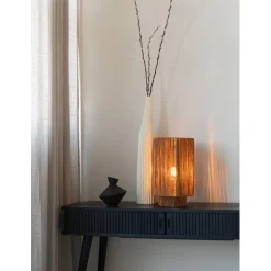 Lampe de table raphia Panama ronde octogonale marron