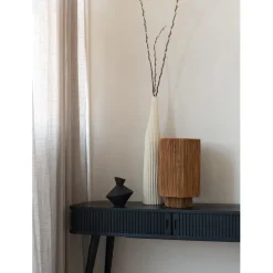 Lampe de table raphia Panama ronde octogonale marron