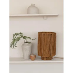 Lampe de table raphia Panama ronde octogonale marron