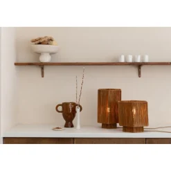 Lampe de table raphia Panama ronde octogonale marron