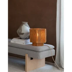 Lampe de table raphia Panama ronde-octogonale marron