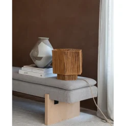 Lampe de table raphia Panama ronde-octogonale marron