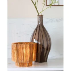 Lampe de table raphia Panama ronde-octogonale marron