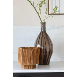 Lampe de table raphia Panama ronde-octogonale marron