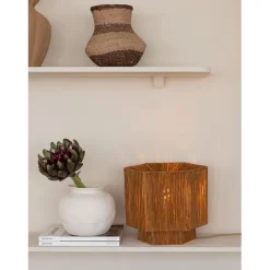 Lampe de table raphia Panama ronde-octogonale marron