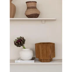 Lampe de table raphia Panama ronde-octogonale marron